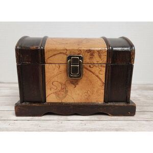 Tuscan Home Small Brown Antique Chest Jewelry Toy Treasure Box Storage